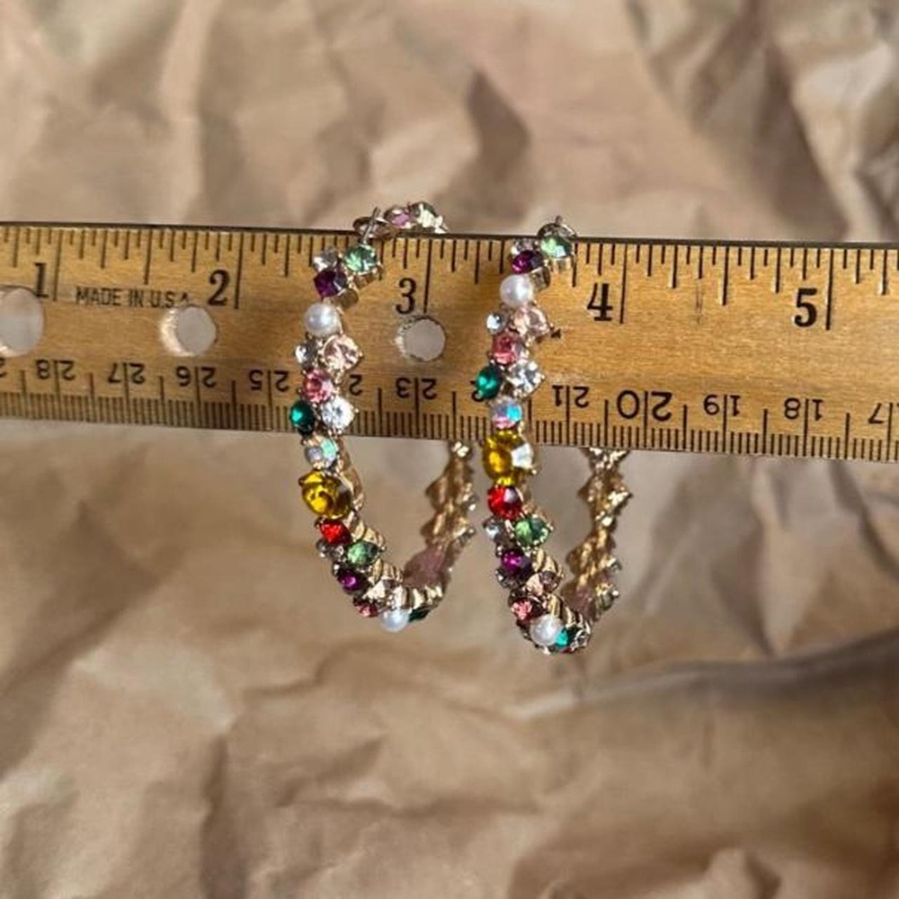 Multicolored Rhinestone Hoop Earrings
